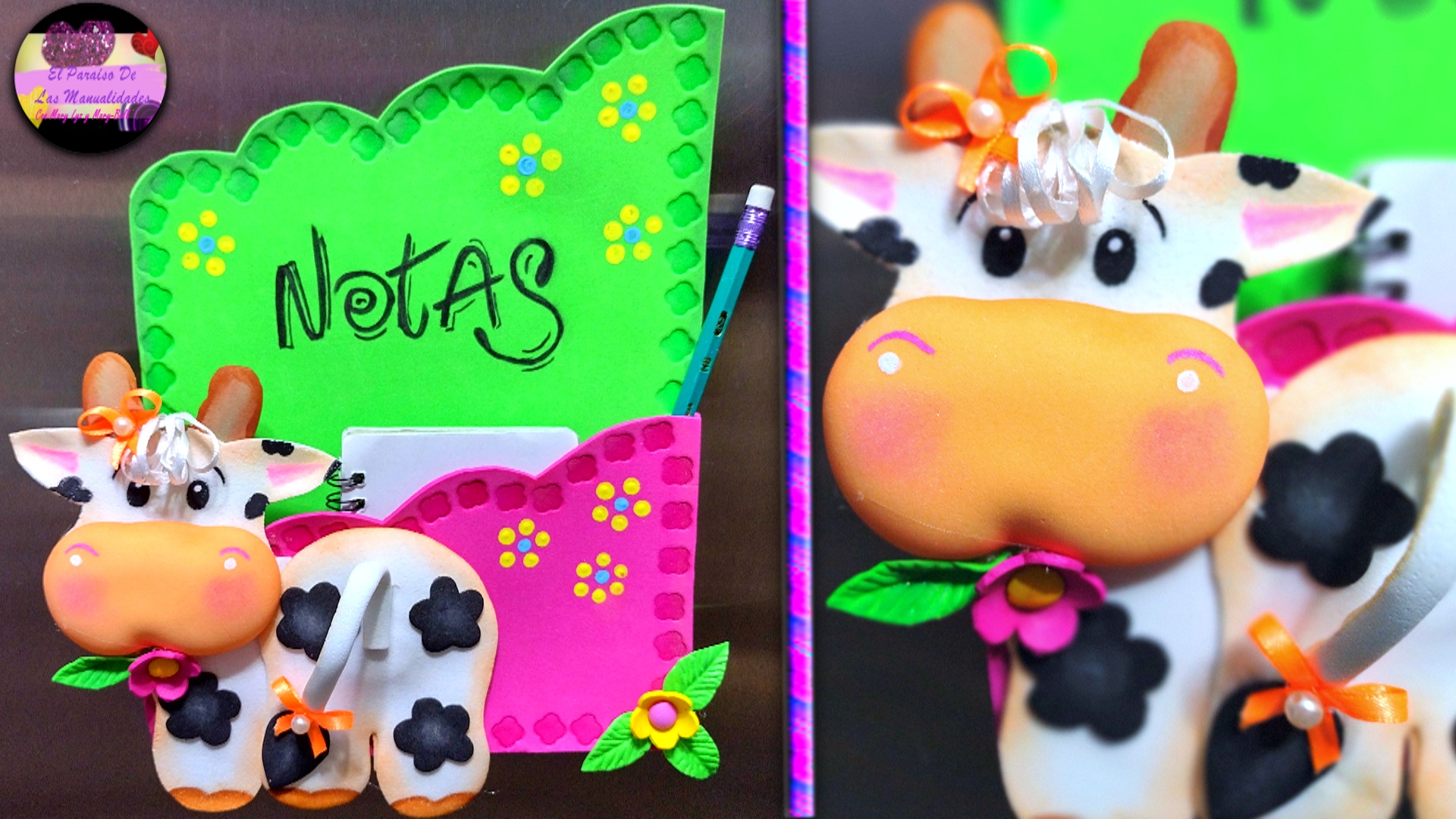 HAGA Y VENDA: Imán porta notas en forma de vaca para la nevera con foami