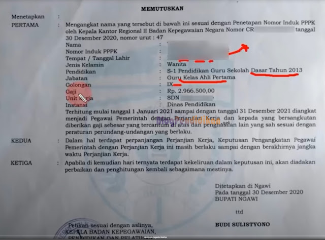 Contoh SK PPPK Guru, Ada NIP, TMT Beserta Gaji