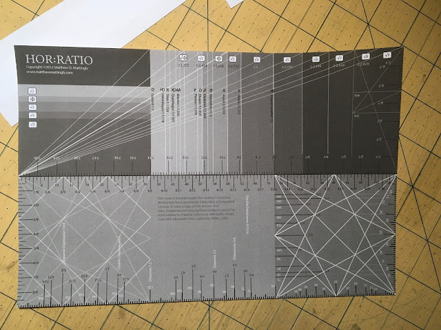 Trimmed version of Hor:ratio, unfolded, showing two sides, one based on root rectangles and other "non-commensurate" proportions, and one based on the "armature of the rectangle and devoted to "commensurate" proportions.