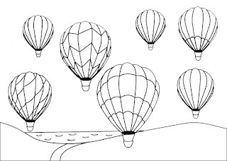Hot air balloons in the sky coloring page