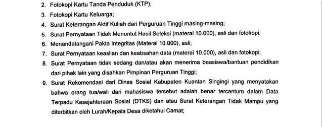 Beasiswa Bantuan Sosial Pendidikan Mahasiswa Tidak Mampu Kabupaten Kuantan Singingi Tahun Anggaran 2022