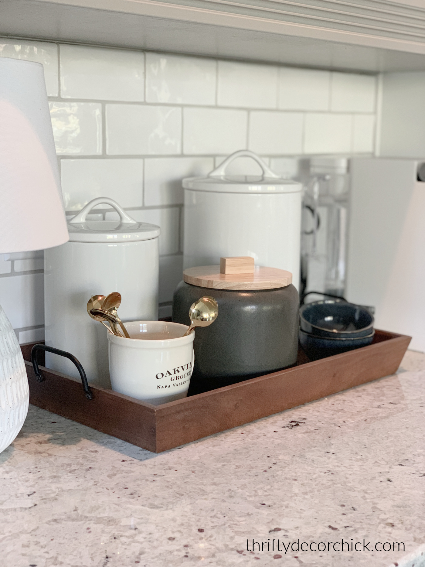 beverage station tray in kitchen