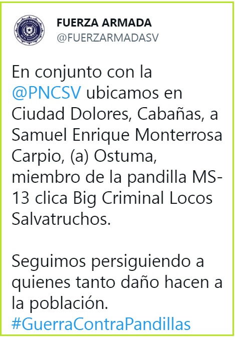 El Salvador: Arrestan a alias «Ostuma», miembro de la Mara Salvatrucha fue detenido en Cabañas