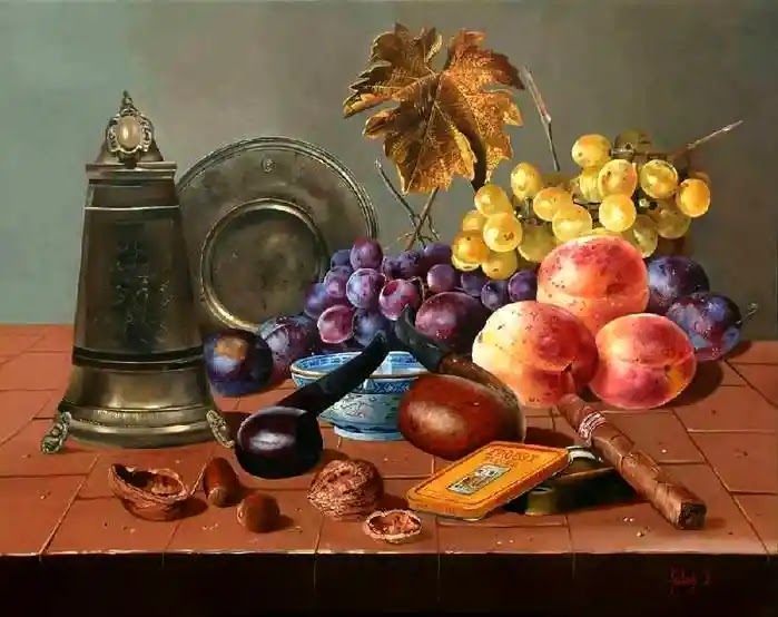 still life,oil painting,Hungarian Artist,Artist Ferenc Tulok