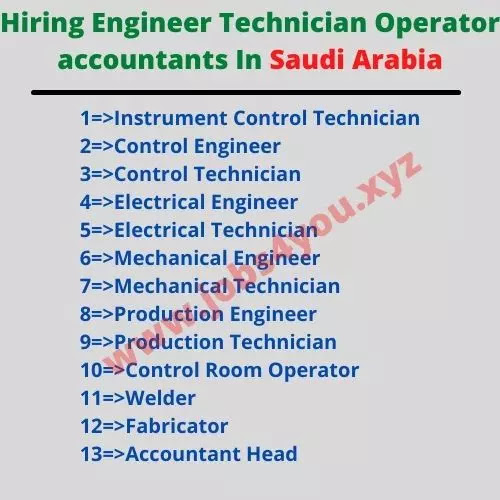 Hiring Engineer Technician Operator accountants In Saudi Arabia