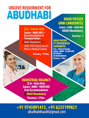 Urgently Required Male & Female Nurses for Abu Dhabi