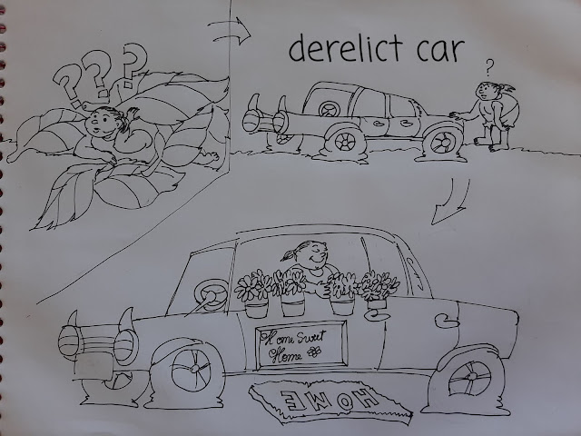 Derelict car - cartoon