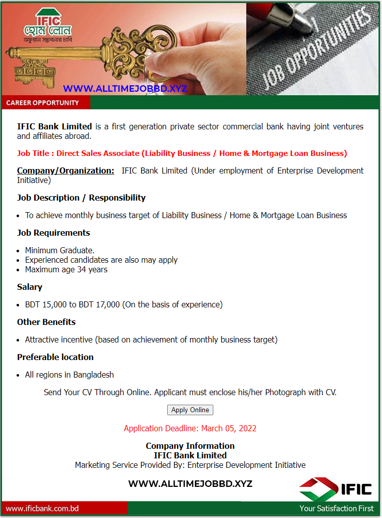 IFIC Bank Limited Employment Circular 2022