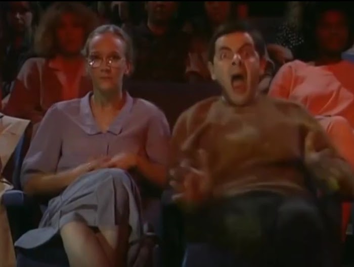 Mr. Bean scared in cinema meme template video download