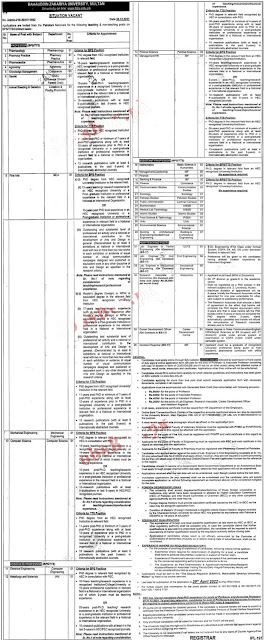 Bahauddin Zakariya University BZU Multan Jobs 2022