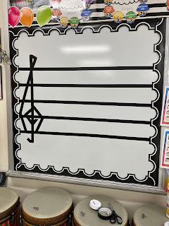 DIY Light Up Staff Board, treble clef display. Bright and fun way to learn treble clef lines and spaces names. Music teacher hack.