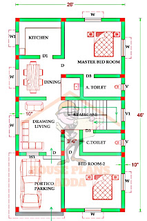 26×46 house plan 2bhk