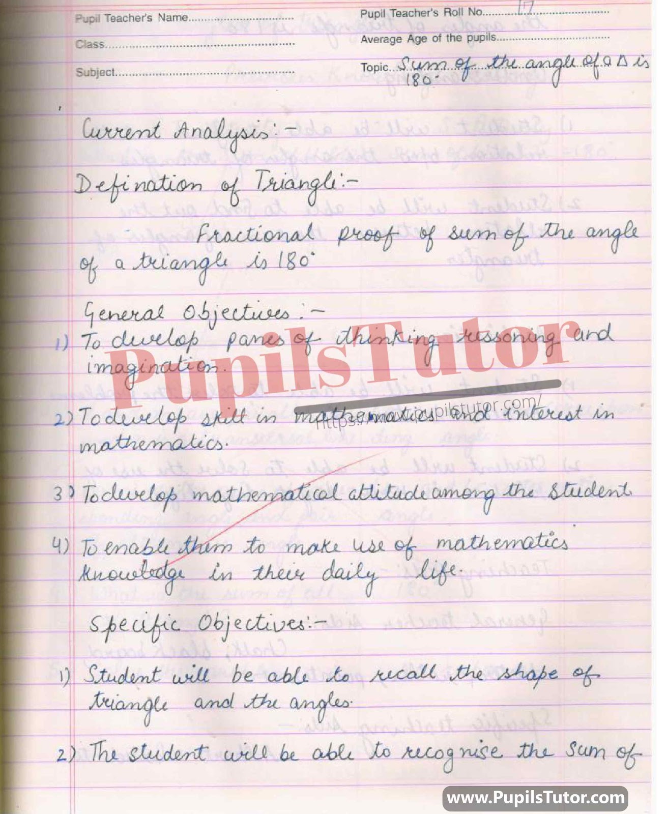 Sum Of The Angles Of A Triangle Lesson Plan – (Page And Image Number 1) – Pupils Tutor