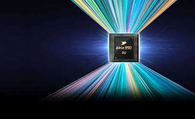 Huawei Kirin 990 5G CPU promotional banner.