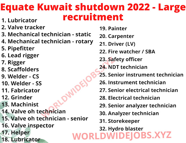 Equate Kuwait shutdown 2022 - Large recruitment