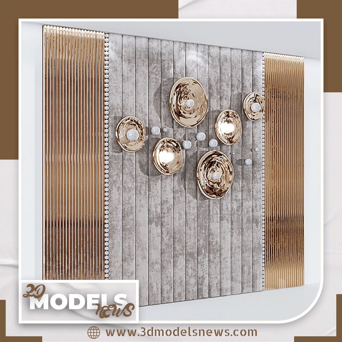 Headboard model made of soft beige panels and 3d decor