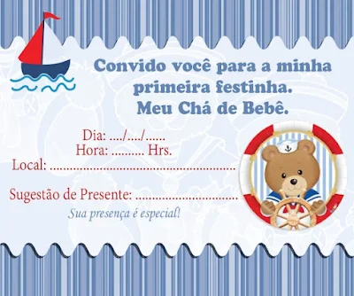 Convite Chá de Bebê Urso marinheiro