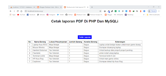 membuat laporan pdf php mysql