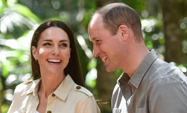 Kate Middleton wore khaki trousers from Dutch brand G-Star RAW, and white t-shirt by John Lewis, and white trainers by Superga