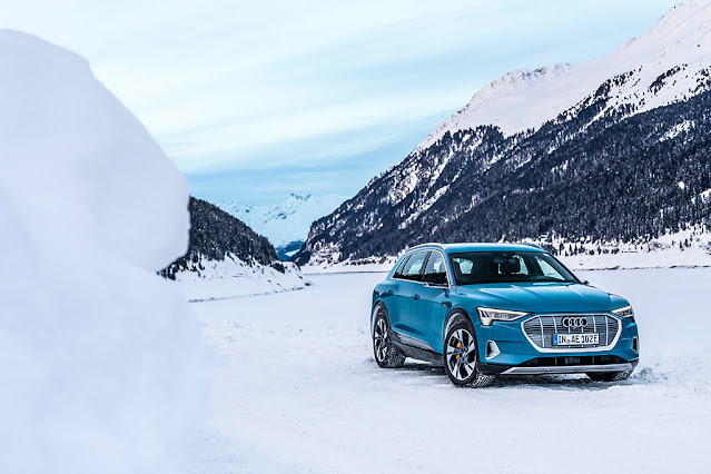 The Audi e-tron - if you watching the pictures it looks great but when taking some winter and clearance points in count it could be difficult to live with an e-tron only. Well, if the mountains are around 100 km to your main home then it'll be nice to have the first fully-electric Audi, called e-tron.