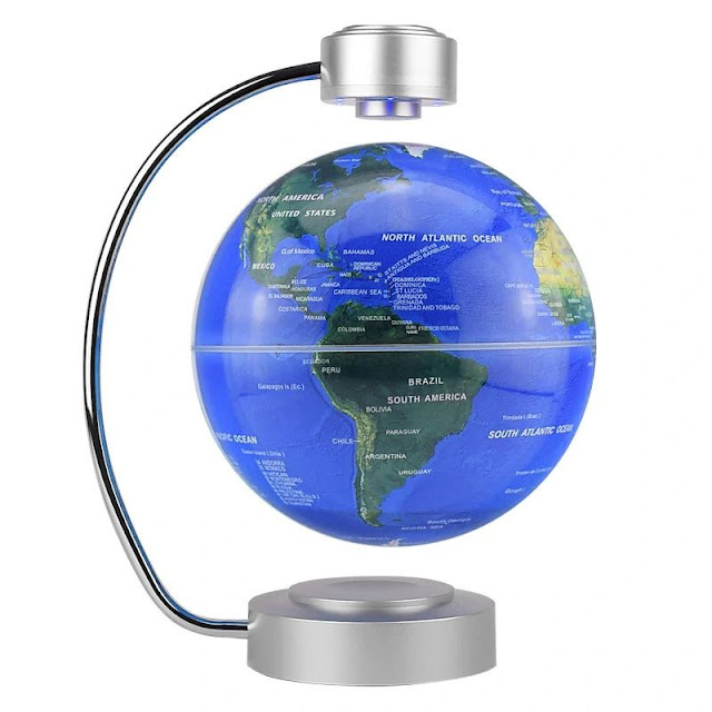 Floating Globe with LED Lights Magnetic Levitation Floating Globe Anti Gravity World Map Suspending Globe with Light Home Office Decoration Ornaments Gifts EU Plug