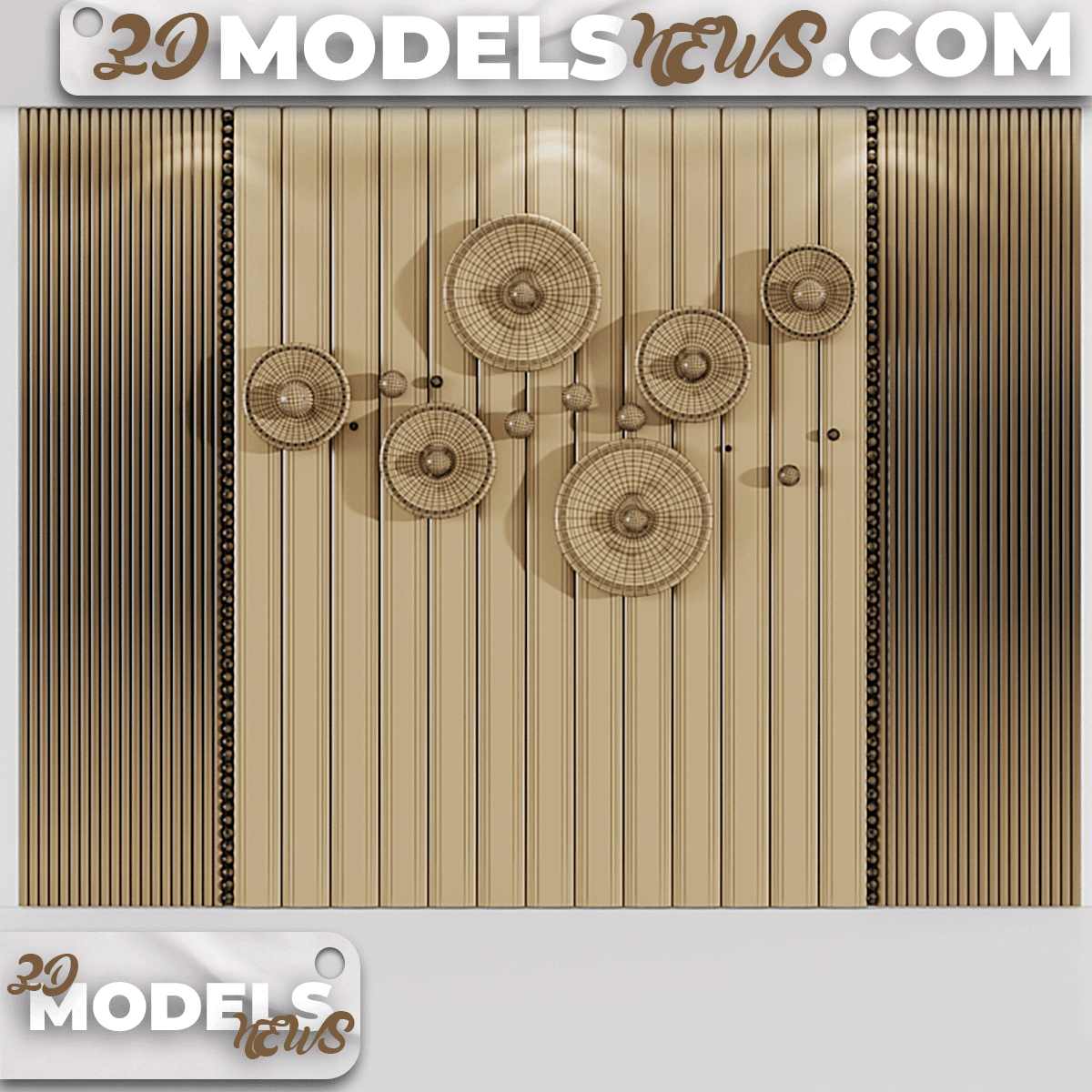 Headboard model made of soft beige panels and 3d decor 5