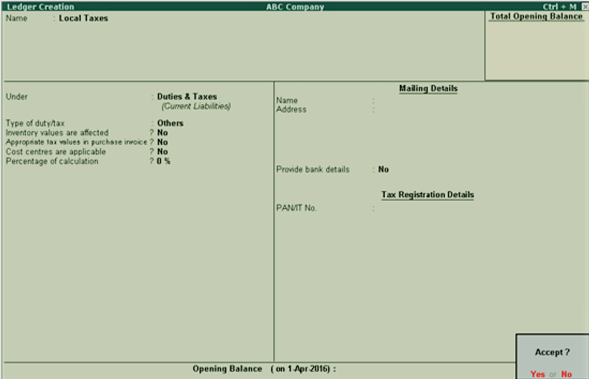 how to create tax ledger in tally erp 9