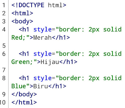 Contoh Program 4 Warna Border HTML