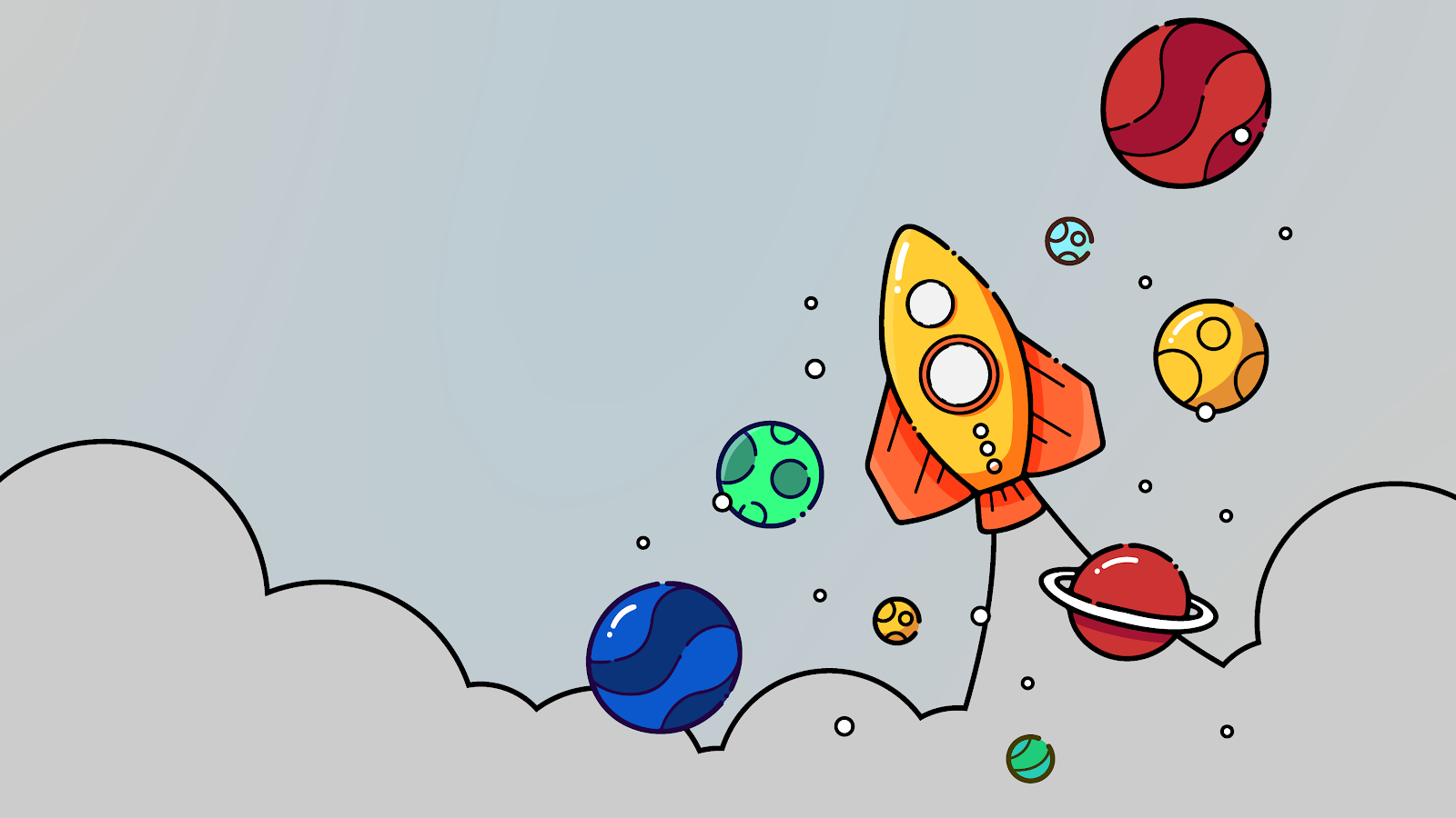 minimalist rocket and colorful planets background image 4k