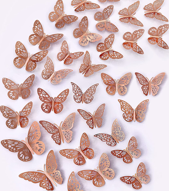3D Butterfly Wall Stickers Gold 12 Pcs Wall Decals Removable for Home Decor Nursery Bedroom Bathroom Living Room 