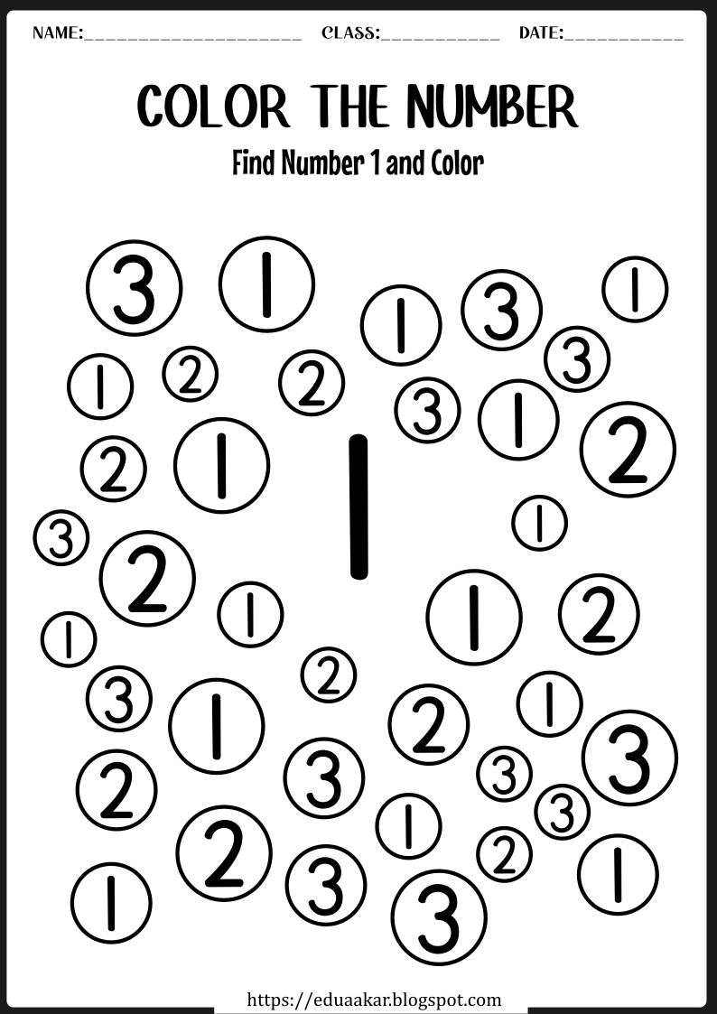 Color and Count Number 1 Worksheet
