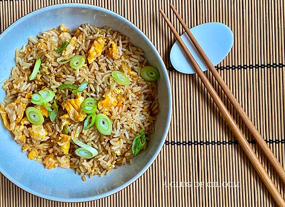 Egg Fried Rice topped with Spring Onions - scallions