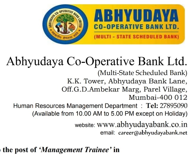 Abhyudaya Co-Operative Bank Ltd Recruitment 2021l ‘Management Trainee’ 