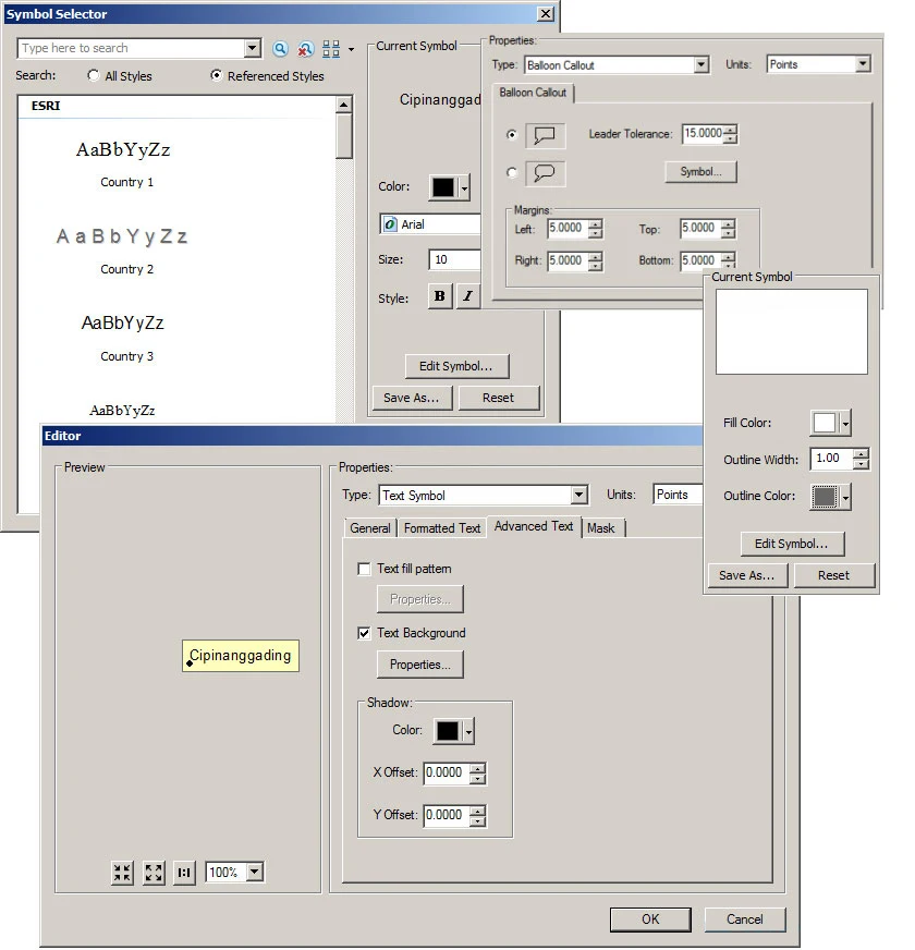 Pengaturan label dengan Text Simbol ArcGIS