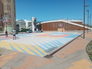 A basketball court on the beach side Promenade of Viale Vespucci  .