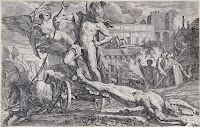 Achilles Dragging the Body of Hector by Pietro Testa between 1612-1650, depicts the Trojan War, related to the Battle of Nancy