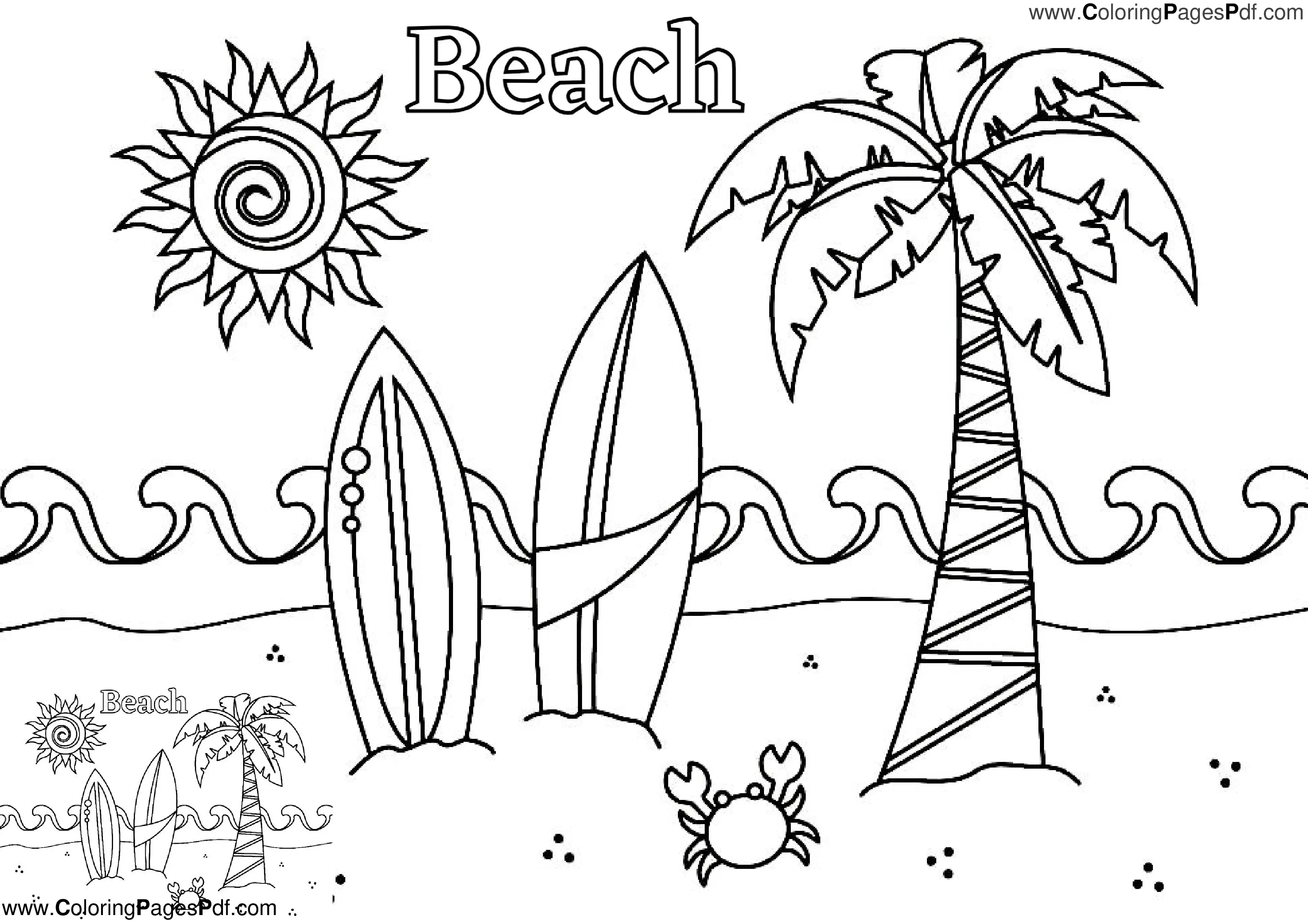 Free beach coloring pages