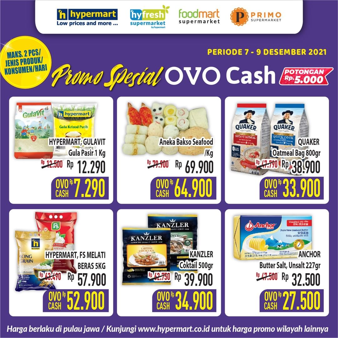Potongan OVO Cash 5 Ribu di Promo Spesial Hypermart (s.d 09 Des 2021)
