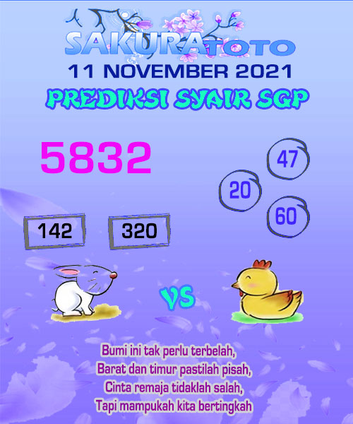 Prediksi Sakuratoto Togel Singapura Kamis 11 November 2021