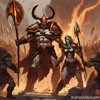 Ares, God of War entering battle alongside Eris, Goddess of Chaos