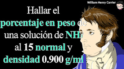 Calcular el porcentaje en peso de una solución de NH3 al 15 normal y densidad 0.900 g/ml.