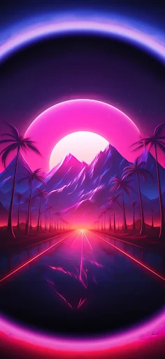 SYNTHWAVE SUNSET ROAD HD WALLPAPER IPHONE