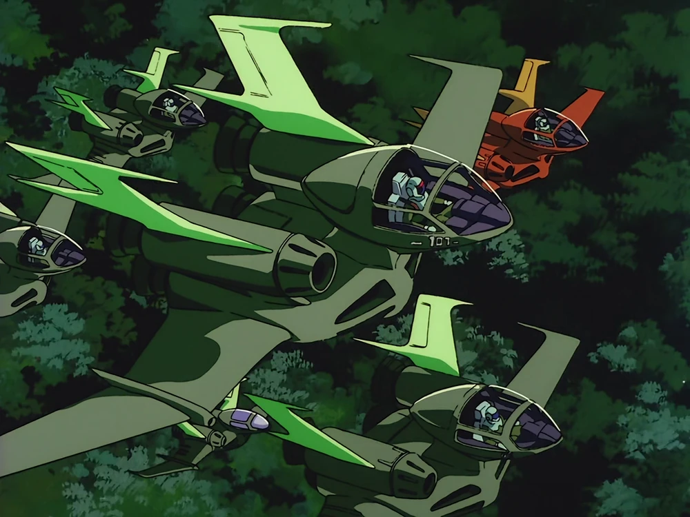 “Imagen de un Dopp, un avión de combate atmosférico del anime Mobile Suit Gundam: The 08th MS Team”.