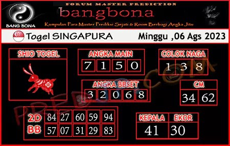 Prediksi Bang Bona SGP Minggu 06 Agustus 2023