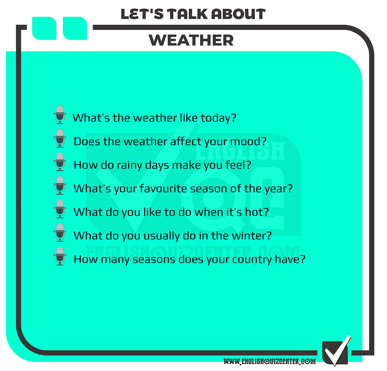 Talking about the weather in English. Speaking exams, speaking tests and topics, speaking activities and speaking tests for English teachers.