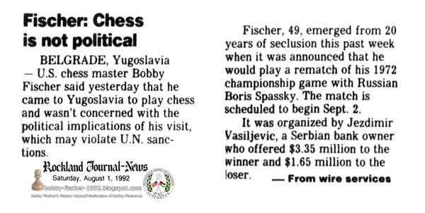Fischer: Chess Is Not Political