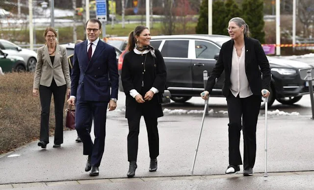 Crown Princess Victoria wore a printed cashmere and silk blend scarf by Emilio Pucci. Edblad Redondo studs earrings. Baumgarten di Marco