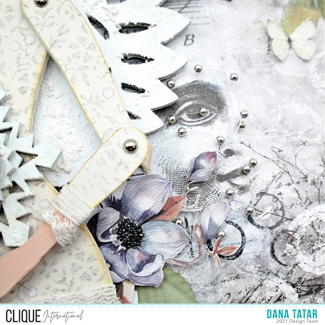 Winter Snow Angel Scrapbook Layout with Die-Cut Flowers and Beaded Wire Embellishments