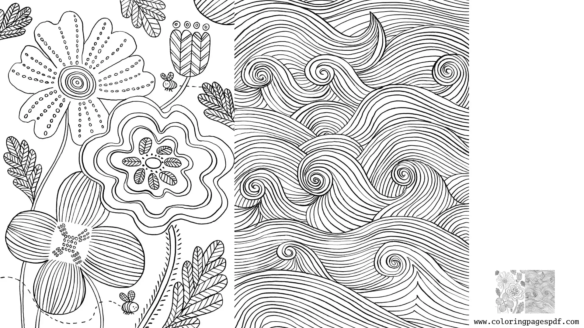 Coloring Pages Of Waves And Flowers Mandala