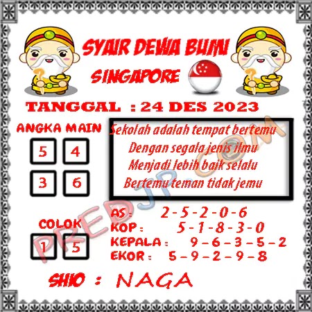 Prediksi Dewa Bumi Togel Singapura Minggu 24 Desember 2023